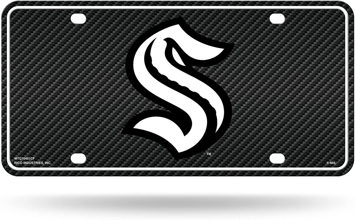 Seattle Kraken Metal Auto Tag License Plate, Carbon Fiber Design, 6x12 Inch by Fielders Choice