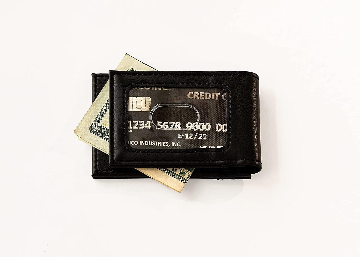 University of Wisconsin Badgers Premium Black Leather Wallet, Front Pocket Magnetic Money Clip, Laser Engraved, Vegan by Fielders Choice