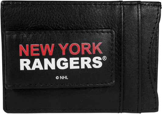 New York Rangers Black Leather Wallet, Front Pocket Magnetic Money Clip, Printed Logo by Fielders Choice