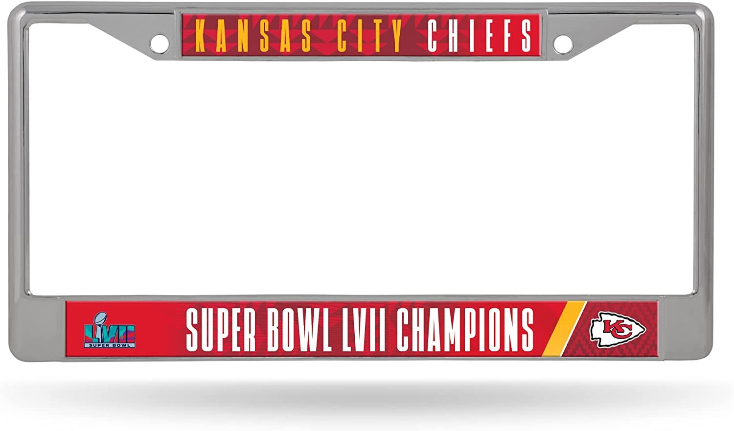 Kansas City Chiefs 2023 Super Bowl LVII Champions Metal License Plate Frame Chrome Tag Cover 6x12 Inch by Fielders Choice
