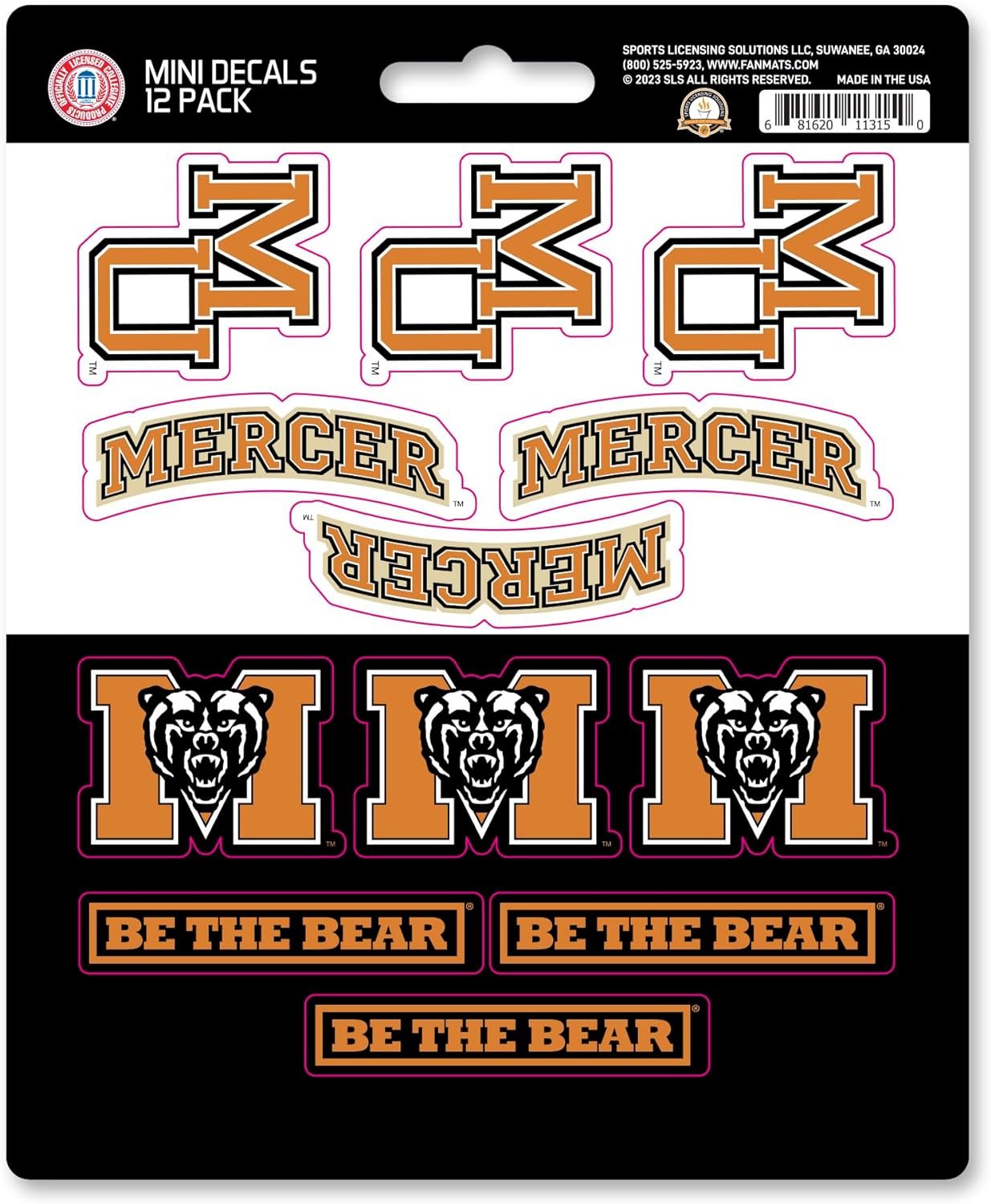 Mercer University Bears 12-Piece Mini Decal Sticker Set, 5x6 Inch Sheet, Gift for football fans for any hard surfaces around home, automotive, personal items by Fielders Choice