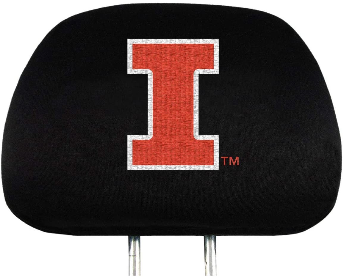 University of Illinois Illini Pair of Premium Auto Head Rest Covers, Embroidered, Black Elastic, 14x10 Inch by Fielders Choice