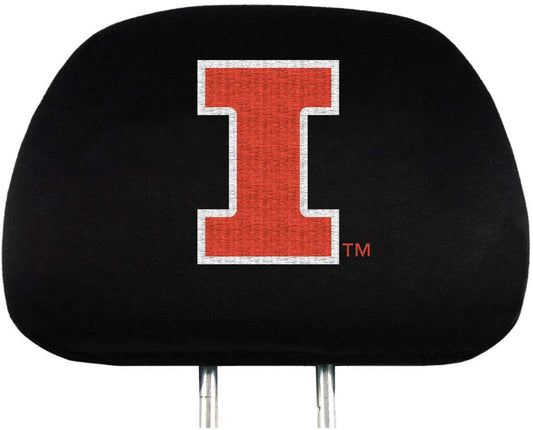 University of Illinois Illini Pair of Premium Auto Head Rest Covers, Embroidered, Black Elastic, 14x10 Inch by Fielders Choice