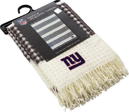 New York Giants Throw Blanket Waffle Weave Jacquard, 50x60 Inch, Unisex-Adult, 100% Acrylic by Fielders Choice