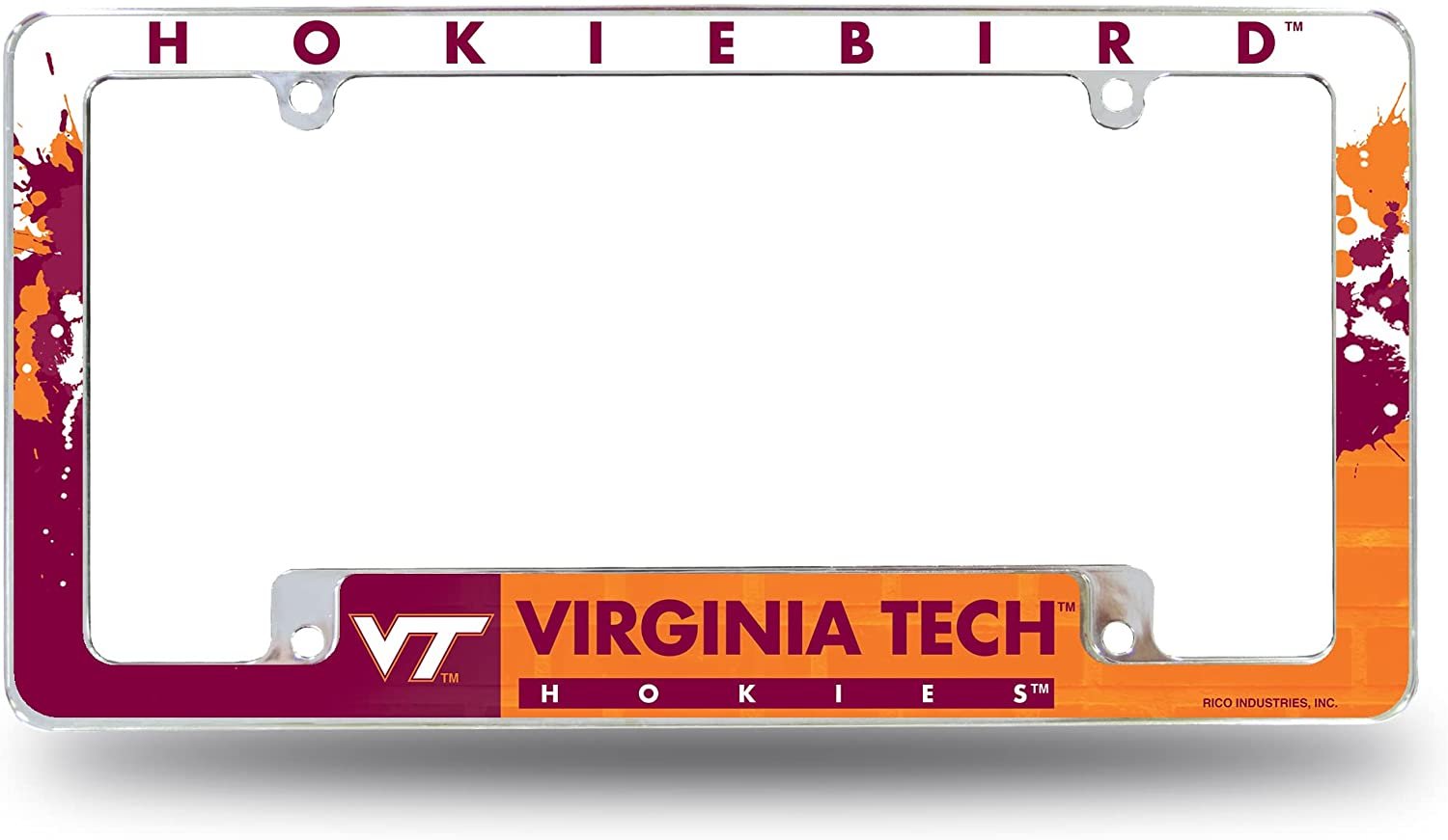 Virginia Tech University Hokies Metal License Plate Frame Tag Cover All Over Design 12x6 Inch by Fielders Choice