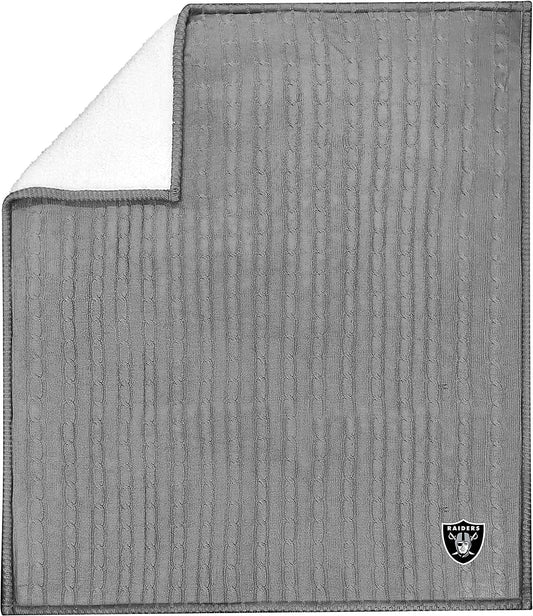 Las Vegas Raiders Cable Sweater Knit Sherpa Throw Blanket 50x60 Inch Adult by Fielders Choice