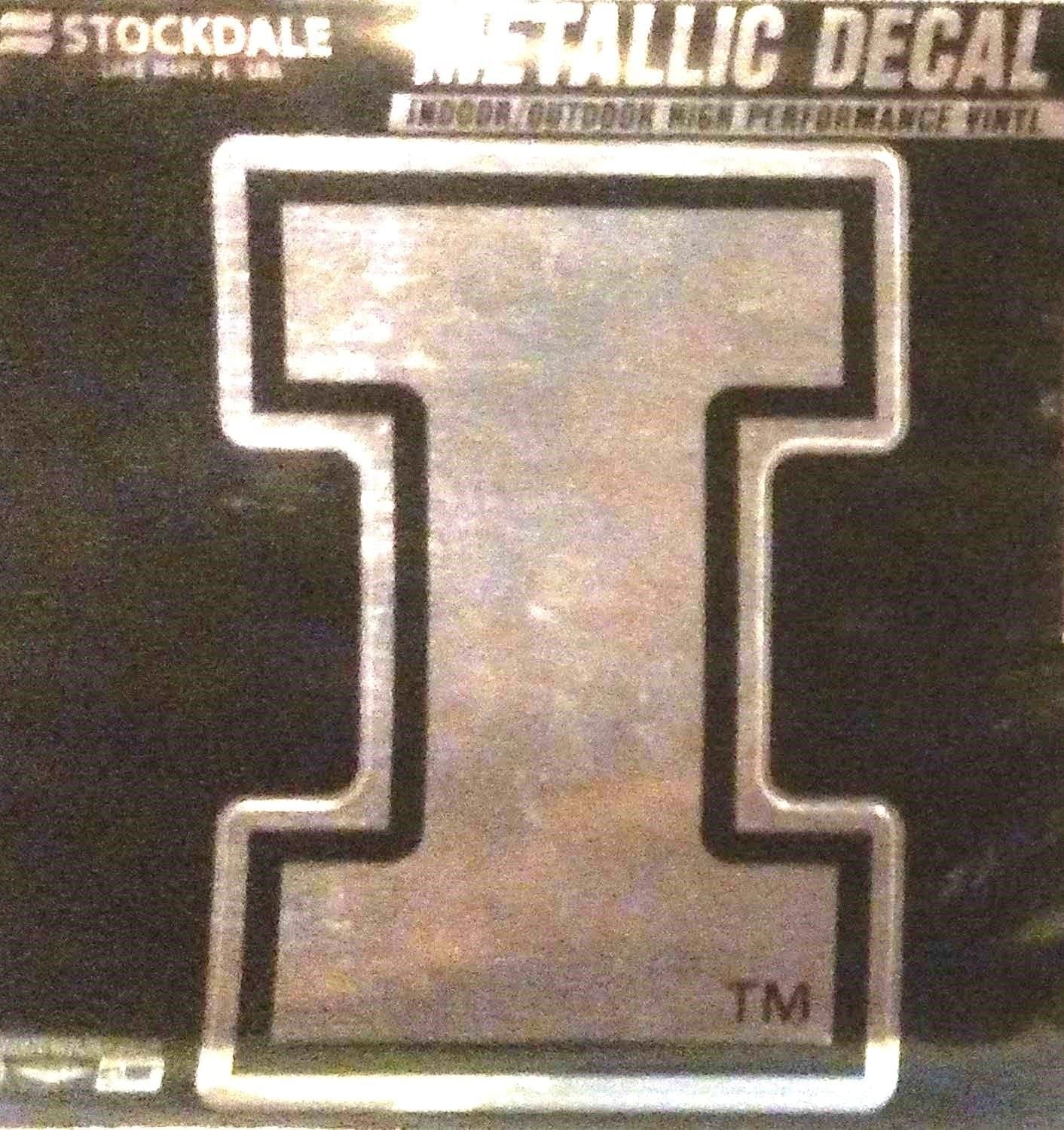 University of Illinois Illini 12 Inch Decal Sticker, Single Logo, Metallic Chrome Shimmer Design by Fielders Choice