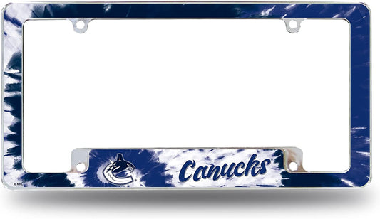 Vancouver Canucks Metal License Plate Frame Chrome Tag Cover Tie Dye Design 6x12 Inch by Fielders Choice
