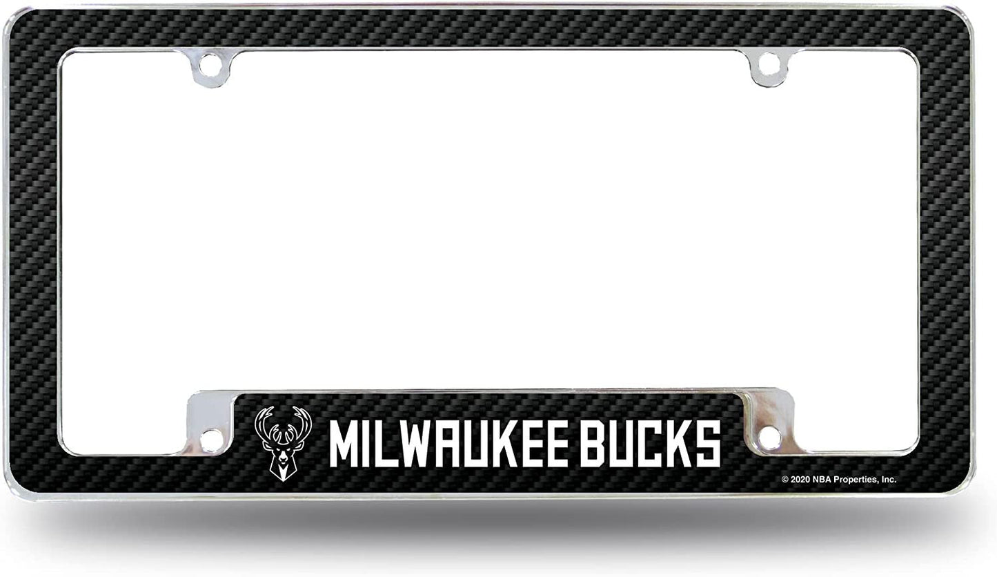 Milwaukee Bucks Metal License Plate Frame Chrome Tag Cover Carbon Fiber Design 6x12 Inch by Fielders Choice