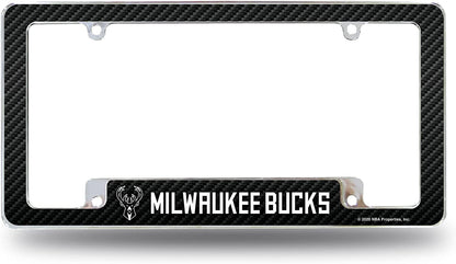 Milwaukee Bucks Metal License Plate Frame Chrome Tag Cover Carbon Fiber Design 6x12 Inch by Fielders Choice