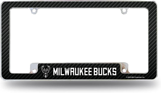 Milwaukee Bucks Metal License Plate Frame Chrome Tag Cover Carbon Fiber Design 6x12 Inch by Fielders Choice