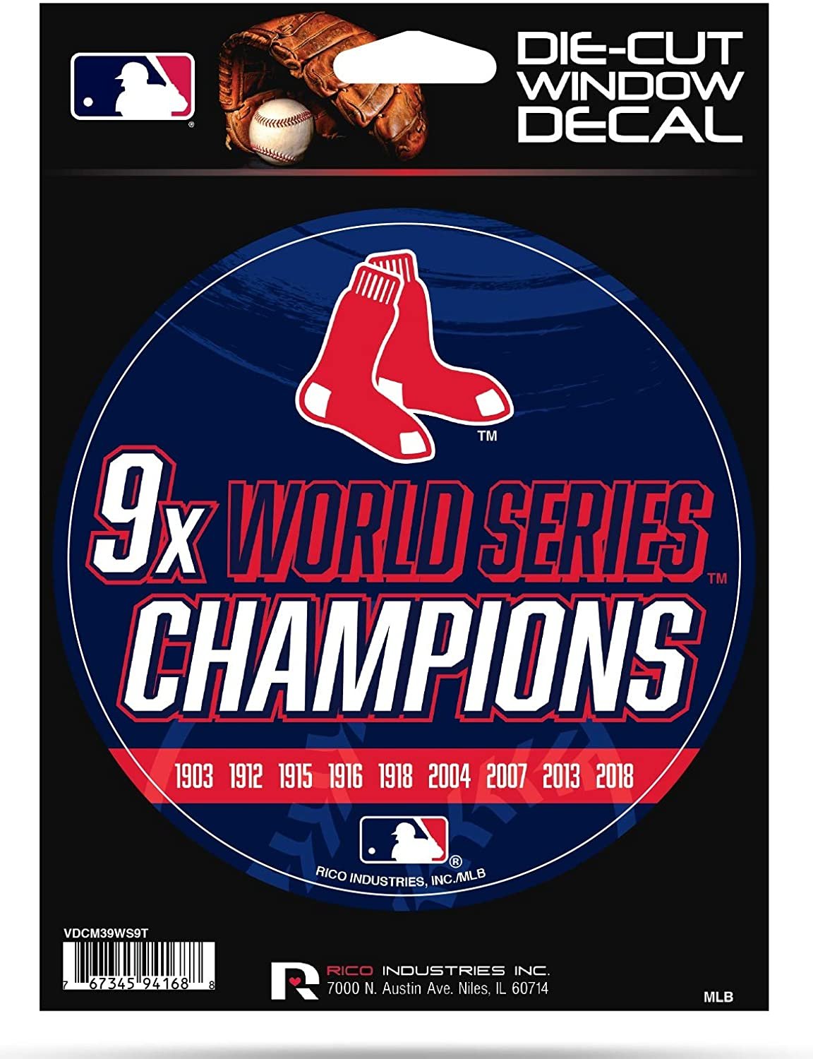 Boston Red Sox 5" Decal Sticker 9X Time Champions Flat Vinyl Auto Emblem Baseball by Fielders Choice