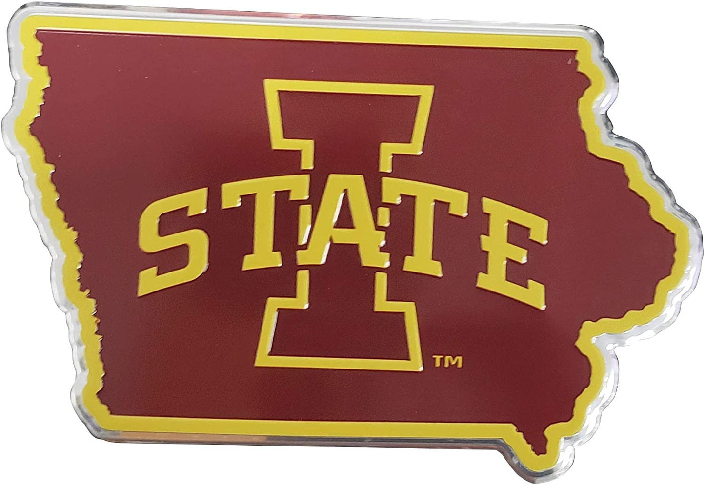 Iowa State University Cyclones Team State Design Auto Emblem, Aluminum Metal, Embossed Team Color, Raised Decal Sticker, Full Adhesive Backing by Fielders Choice