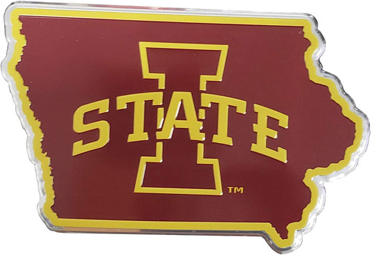 Iowa State University Cyclones Team State Design Auto Emblem, Aluminum Metal, Embossed Team Color, Raised Decal Sticker, Full Adhesive Backing by Fielders Choice