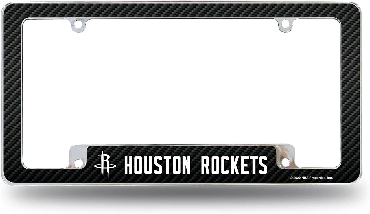 Houston Rockets Metal License Plate Frame Chrome Tag Cover Carbon Fiber Design 6x12 Inch by Fielders Choice