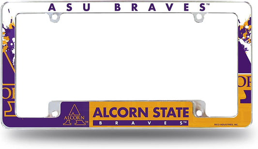 Alcorn State University Braves Metal License Plate Frame Chrome Tag Cover All Over Design 6x12 Inch by Fielders Choice