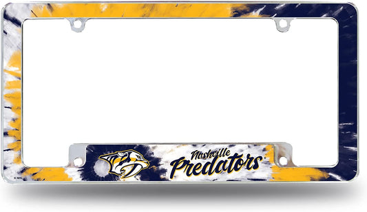 Nashville Predators Metal License Plate Frame Chrome Tag Cover Tie Dye Design 6x12 Inch by Fielders Choice