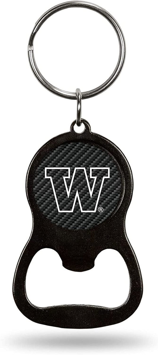 University of Washington Huskies Keychain Bottle Opener Carbon Fiber Design Metal by Fielders Choice