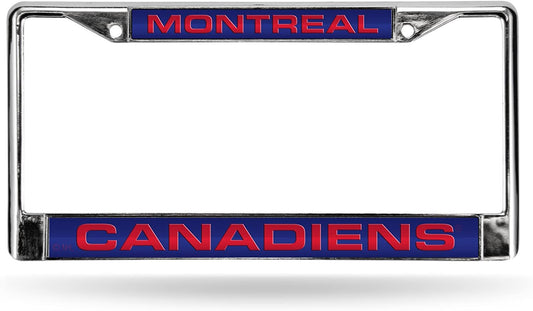 Montreal Canadiens Chrome Metal License Plate Frame Tag Cover, Laser Acrylic Mirrored Inserts, 12x6 Inch by Fielders Choice