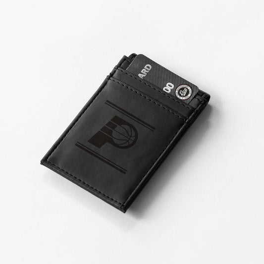 Indiana Pacers Premium Black Leather Wallet, Front Pocket Magnetic Money Clip, Laser Engraved, Vegan by Fielders Choice