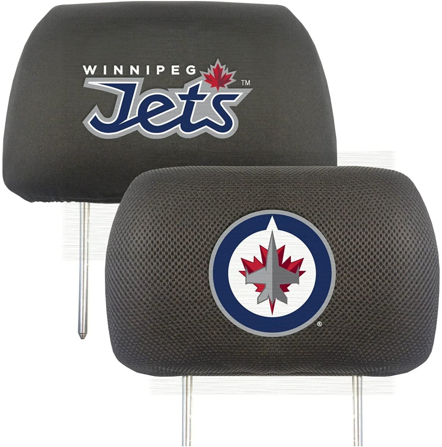 Winnipeg Jets Pair of Premium Auto Head Rest Covers, Embroidered, Black Elastic, 14x10 Inch by Fielders Choice