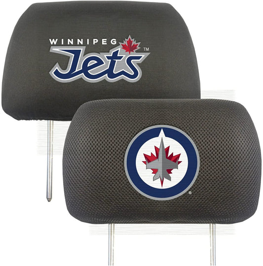 Winnipeg Jets Pair of Premium Auto Head Rest Covers, Embroidered, Black Elastic, 14x10 Inch by Fielders Choice