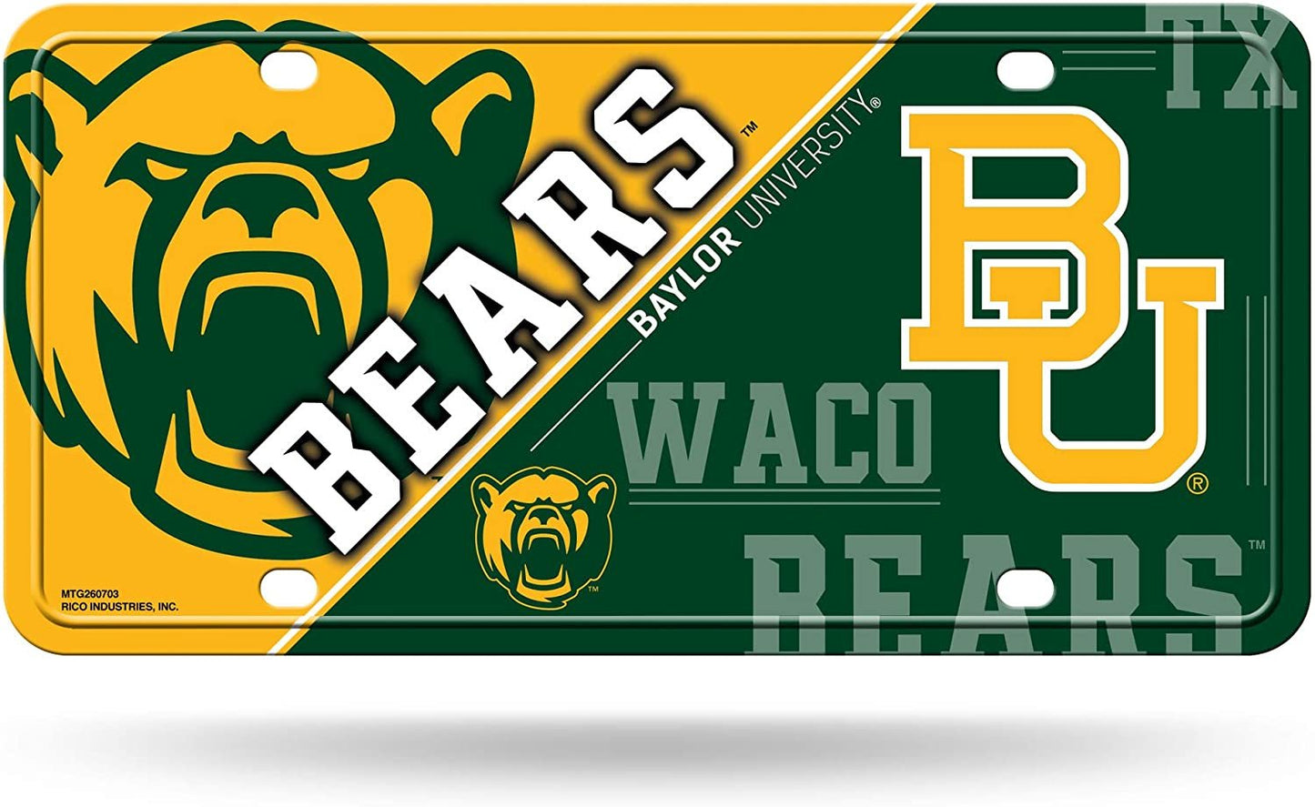Baylor University Bears Metal Auto Tag License Plate, Split Design, 6x12 Inch by Fielders Choice