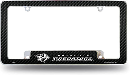 Nashville Predators Metal License Plate Frame Chrome Tag Cover Carbon Fiber Design 6x12 Inch by Fielders Choice