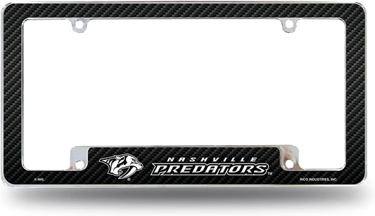 Nashville Predators Metal License Plate Frame Chrome Tag Cover Carbon Fiber Design 6x12 Inch by Fielders Choice