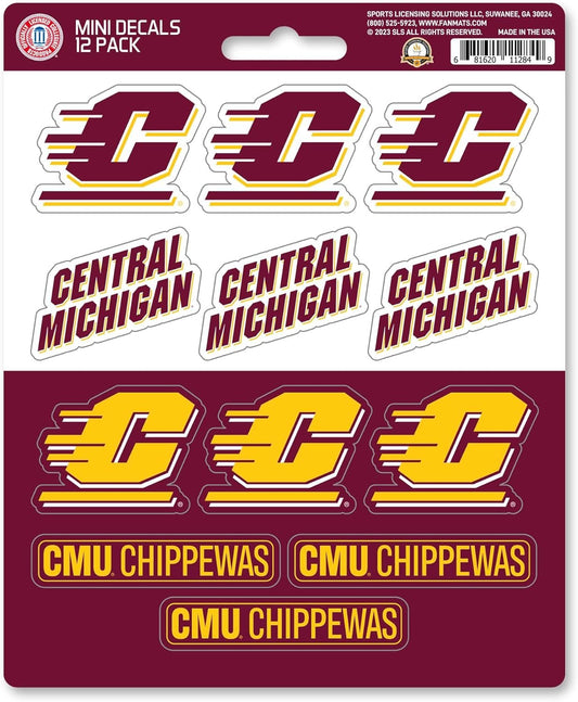 Central Michigan University Chippewas 12-Piece Mini Decal Sticker Set, 5x6 Inch Sheet, Gift for football fans for any hard surfaces around home, automotive, personal items by Fielders Choice