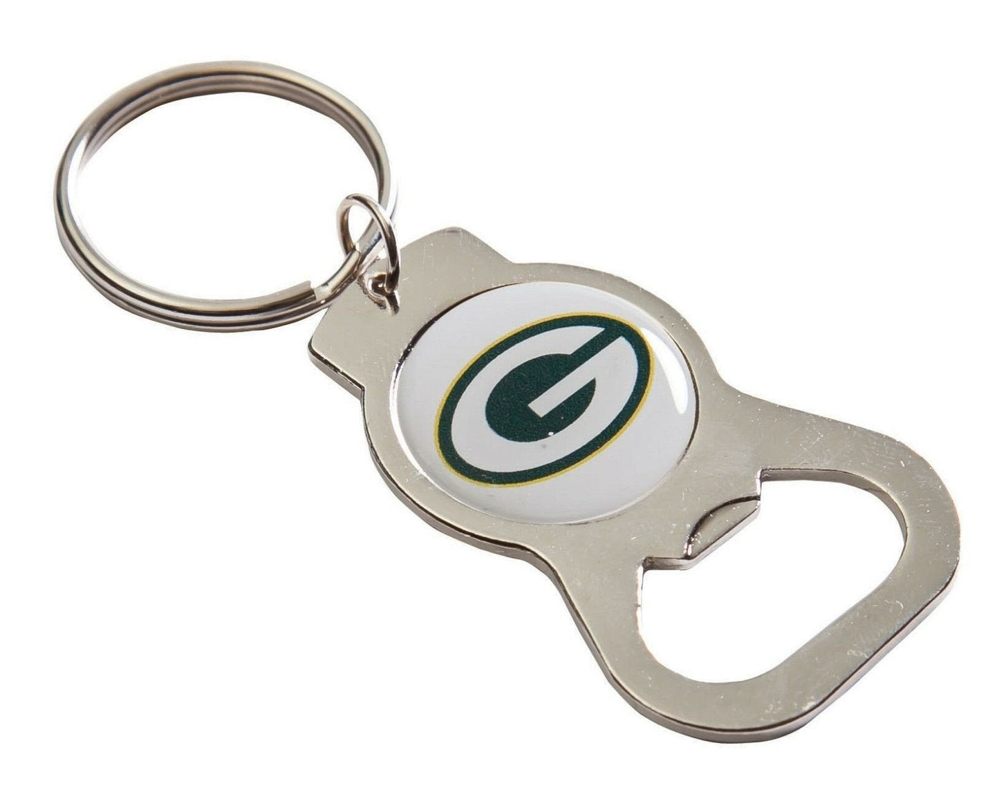 Green Bay Packers Premium Solid Metal Bottle Opener Keychain, Silver Key Ring, Team Logo by Fielders Choice