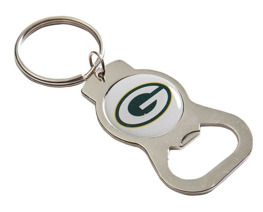 Green Bay Packers Premium Solid Metal Bottle Opener Keychain, Silver Key Ring, Team Logo by Fielders Choice