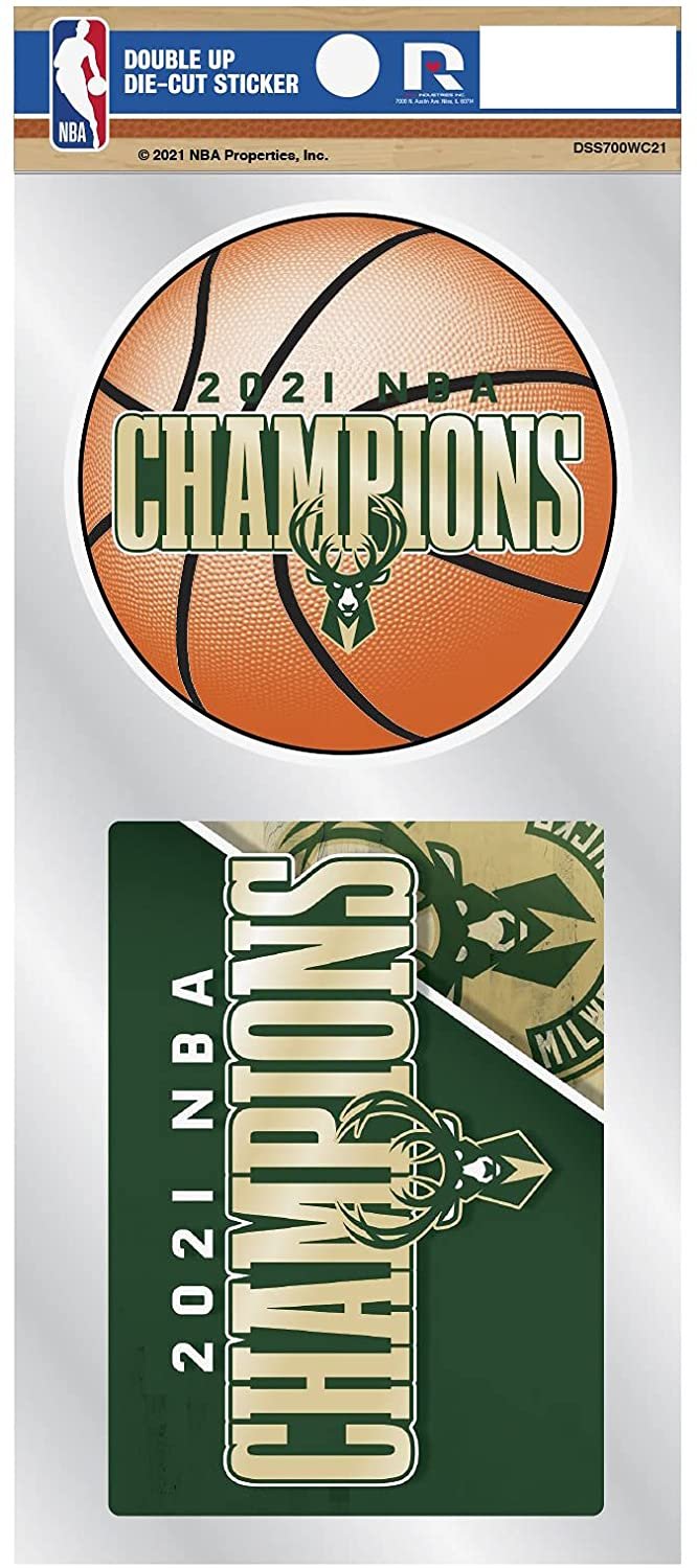 Milwaukee Bucks 2021 NBA Champions 2-Piece Double Up Die Cut Sticker Decal Sheet, 4x8 Inch by Fielders Choice