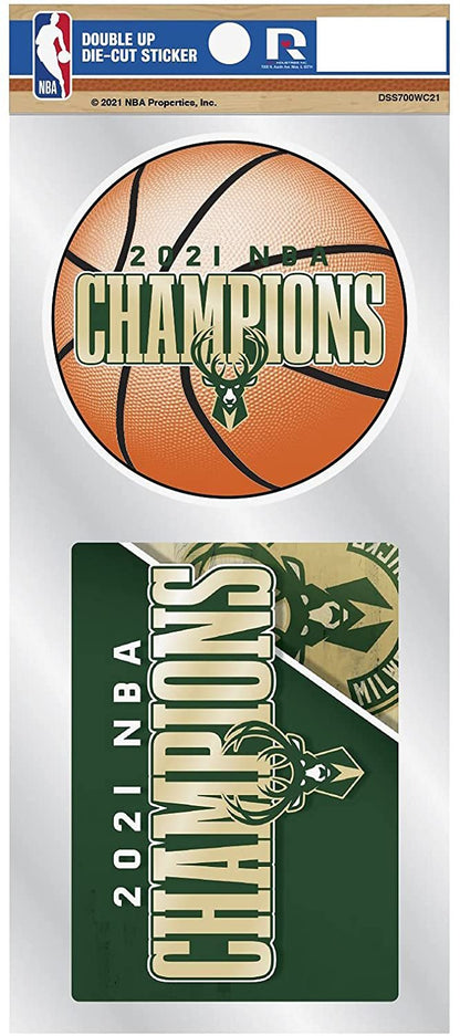 Milwaukee Bucks 2021 NBA Champions 2-Piece Double Up Die Cut Sticker Decal Sheet, 4x8 Inch by Fielders Choice