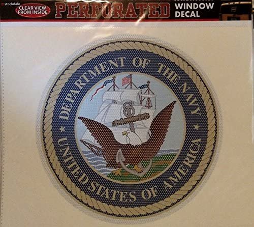 United States Navy Military 12 Inch Preforated Window Film Decal Sticker, One-Way Vision, Adhesive Backing by Fielders Choice