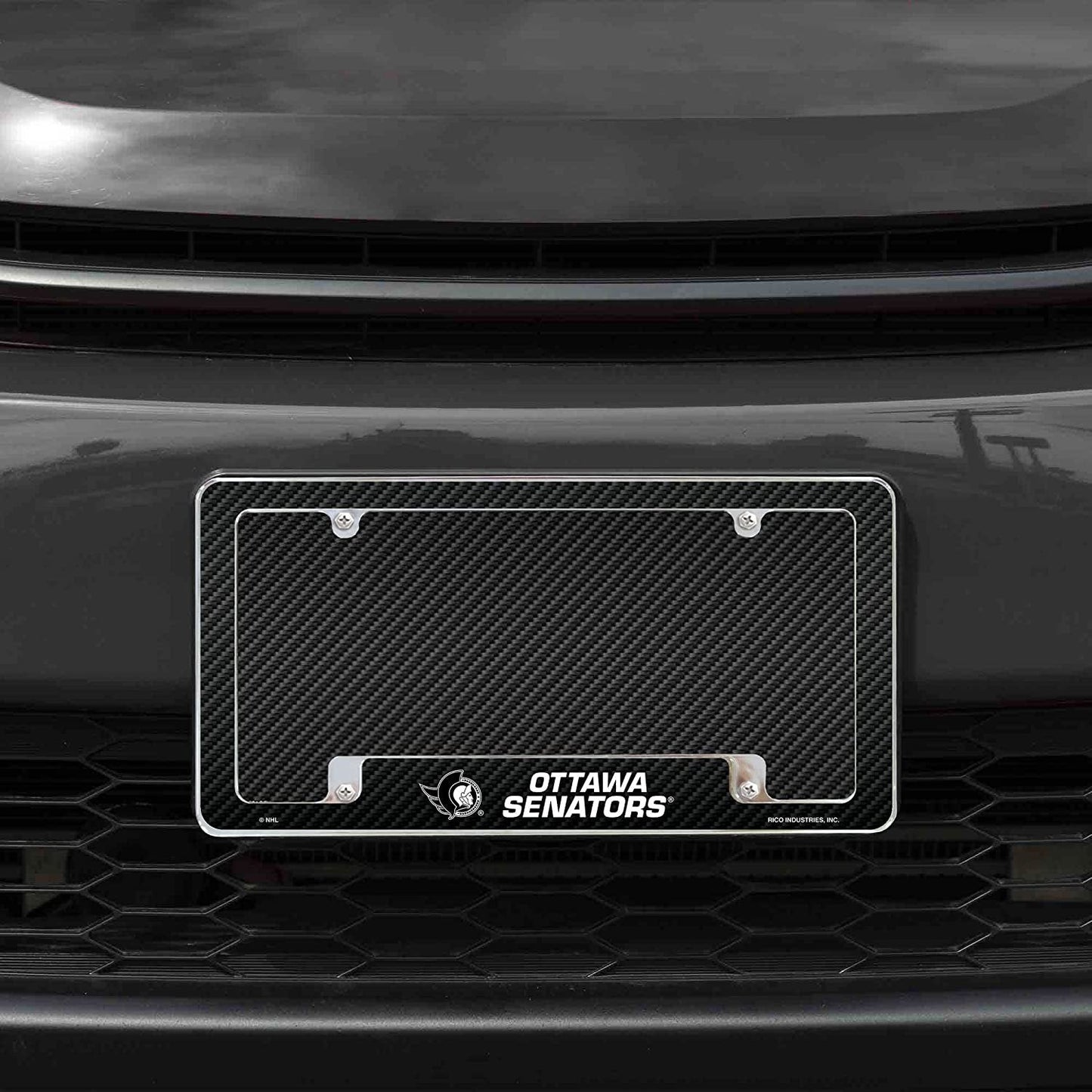 Ottawa Senators Metal License Plate Frame Chrome Tag Cover Carbon Fiber Design 6x12 Inch by Fielders Choice