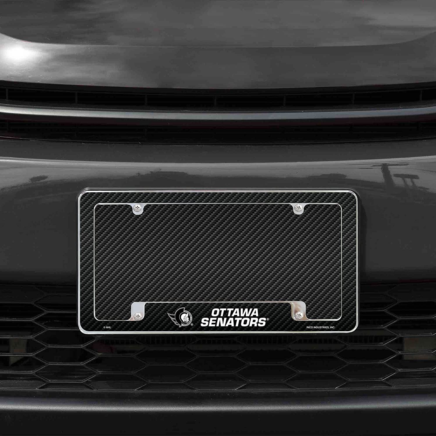 Ottawa Senators Metal License Plate Frame Chrome Tag Cover Carbon Fiber Design 6x12 Inch by Fielders Choice