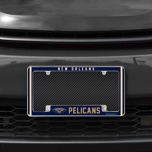 New Orleans Pelicans Metal License Plate Frame Chrome Tag Cover Alternate Design 6x12 Inch by Fielders Choice