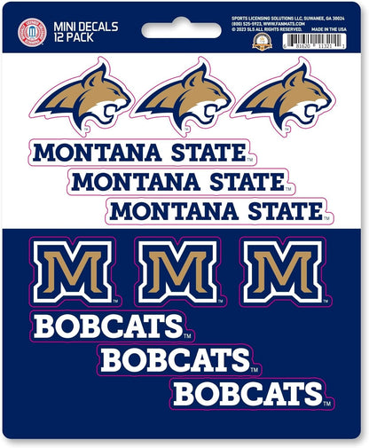 Montana State University Bobcats 12-Piece Mini Decal Sticker Set, 5x6 Inch Sheet, Gift for football fans for any hard surfaces around home, automotive, personal items by Fielders Choice