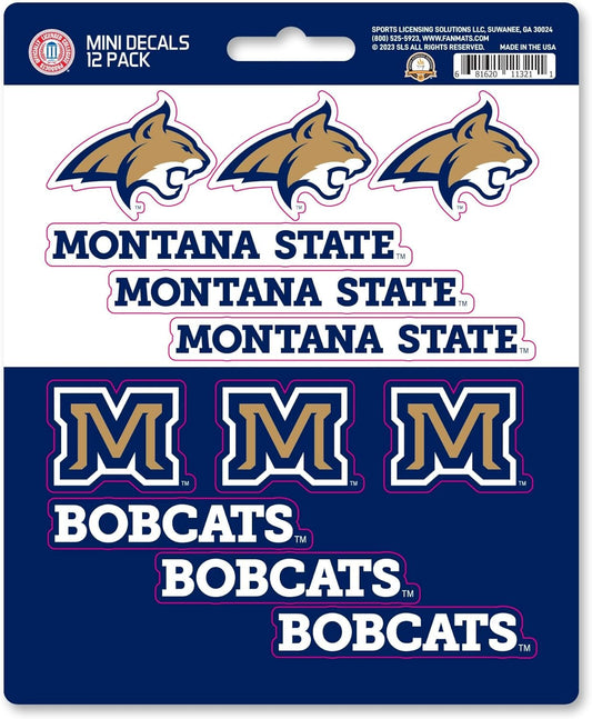 Montana State University Bobcats 12-Piece Mini Decal Sticker Set, 5x6 Inch Sheet, Gift for football fans for any hard surfaces around home, automotive, personal items by Fielders Choice