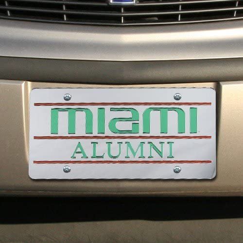 University of Miami Hurricanes Premium Laser Cut Tag License Plate, Alumni Design, Mirrored Acrylic Inlaid, 6x12 Inch by Fielders Choice