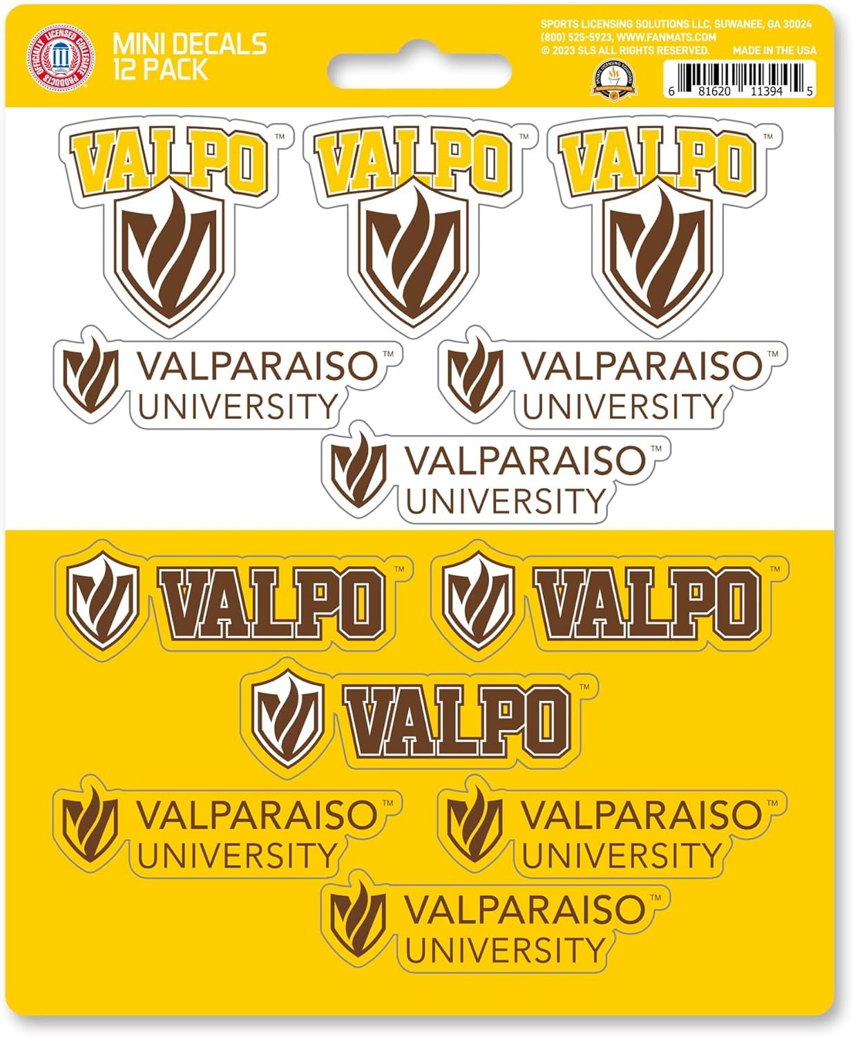 Valparaiso University Beacons 12-Piece Mini Decal Sticker Set, 5x6 Inch Sheet, Gift for football fans for any hard surfaces around home, automotive, personal items by Fielders Choice