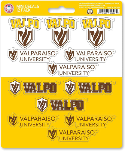 Valparaiso University Beacons 12-Piece Mini Decal Sticker Set, 5x6 Inch Sheet, Gift for football fans for any hard surfaces around home, automotive, personal items by Fielders Choice