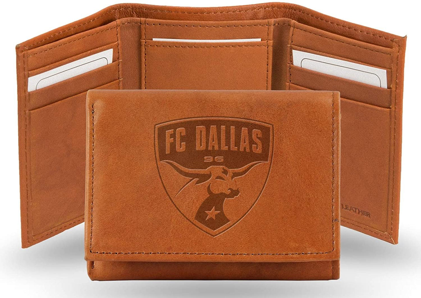 FC Dallas Premium Brown Leather Wallet, Trifold, Embossed Laser Engraved MLS Soccer by Fielders Choice
