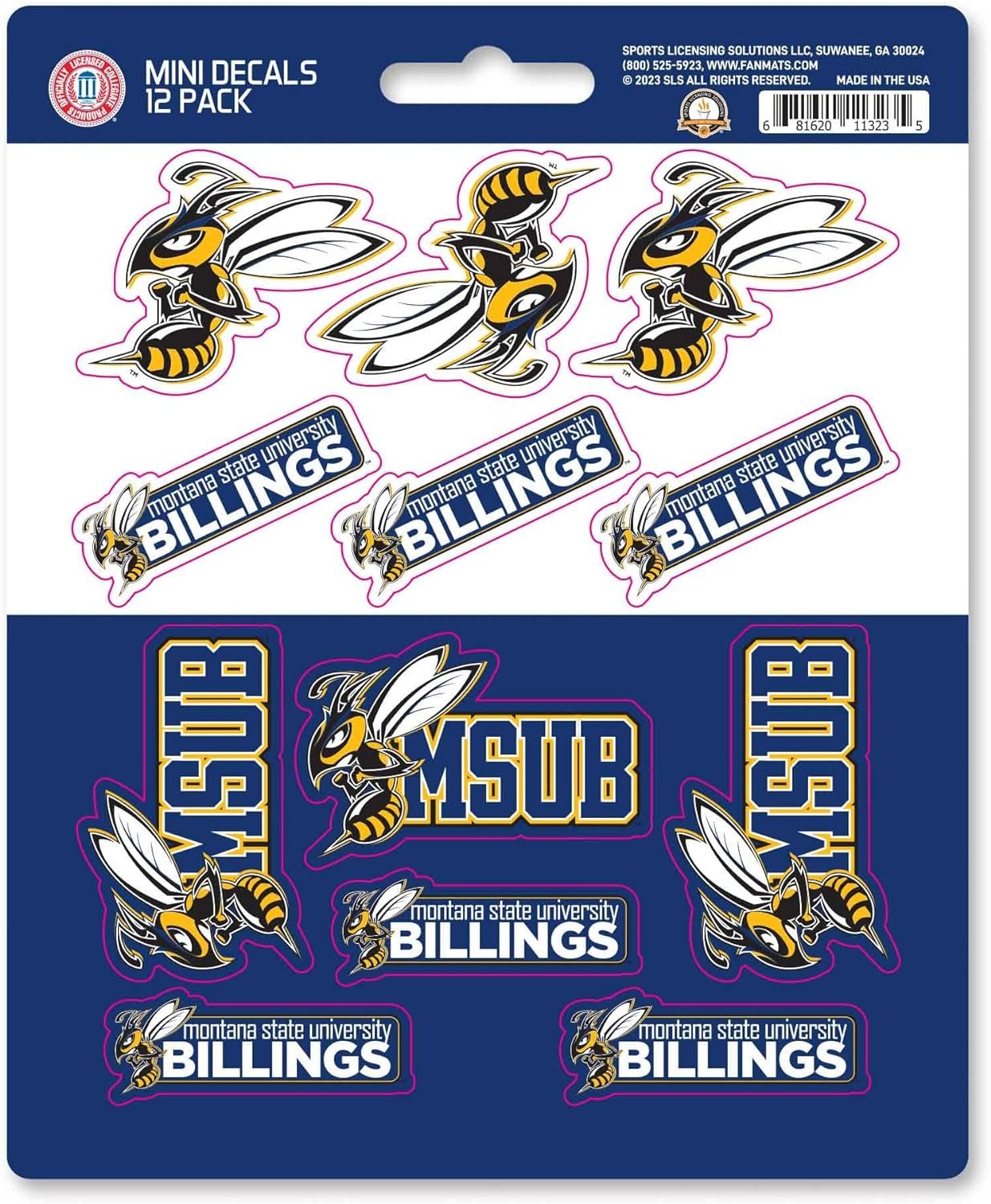 Montana State University Billings Yellowjackets 12-Piece Mini Decal Sticker Set, 5x6 Inch Sheet, Gift for football fans for any hard surfaces around home, automotive, personal items by Fielders Choice