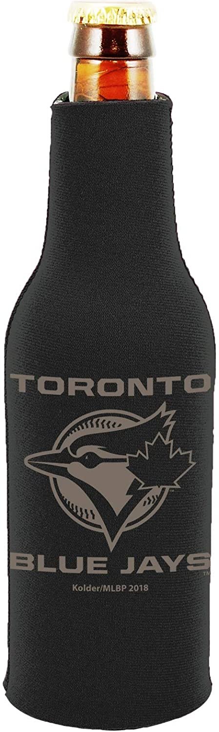 Toronto Blue Jays Pair of 16oz Drink Zipper Bottle Cooler Insulated Neoprene Beverage Holder, Tonal Black Design by Fielders Choice