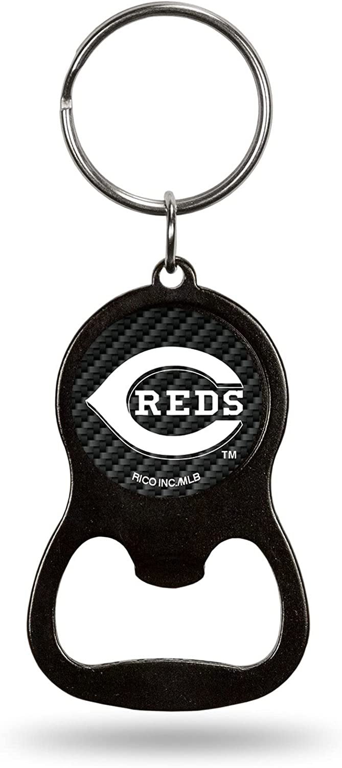 Cincinnati Reds Premium Solid Metal Keychain Bottle Opener, Carbon Fiber Design by Fielders Choice