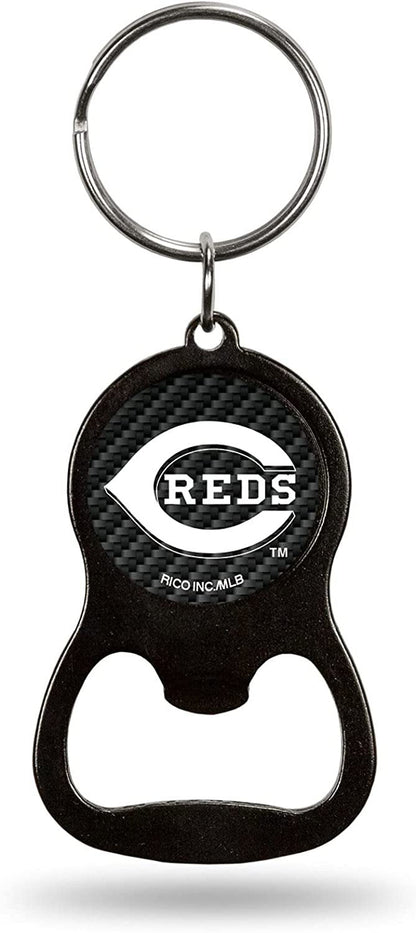 Cincinnati Reds Premium Solid Metal Keychain Bottle Opener, Carbon Fiber Design by Fielders Choice