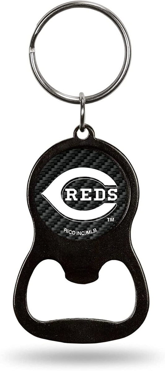 Cincinnati Reds Premium Solid Metal Keychain Bottle Opener, Carbon Fiber Design by Fielders Choice