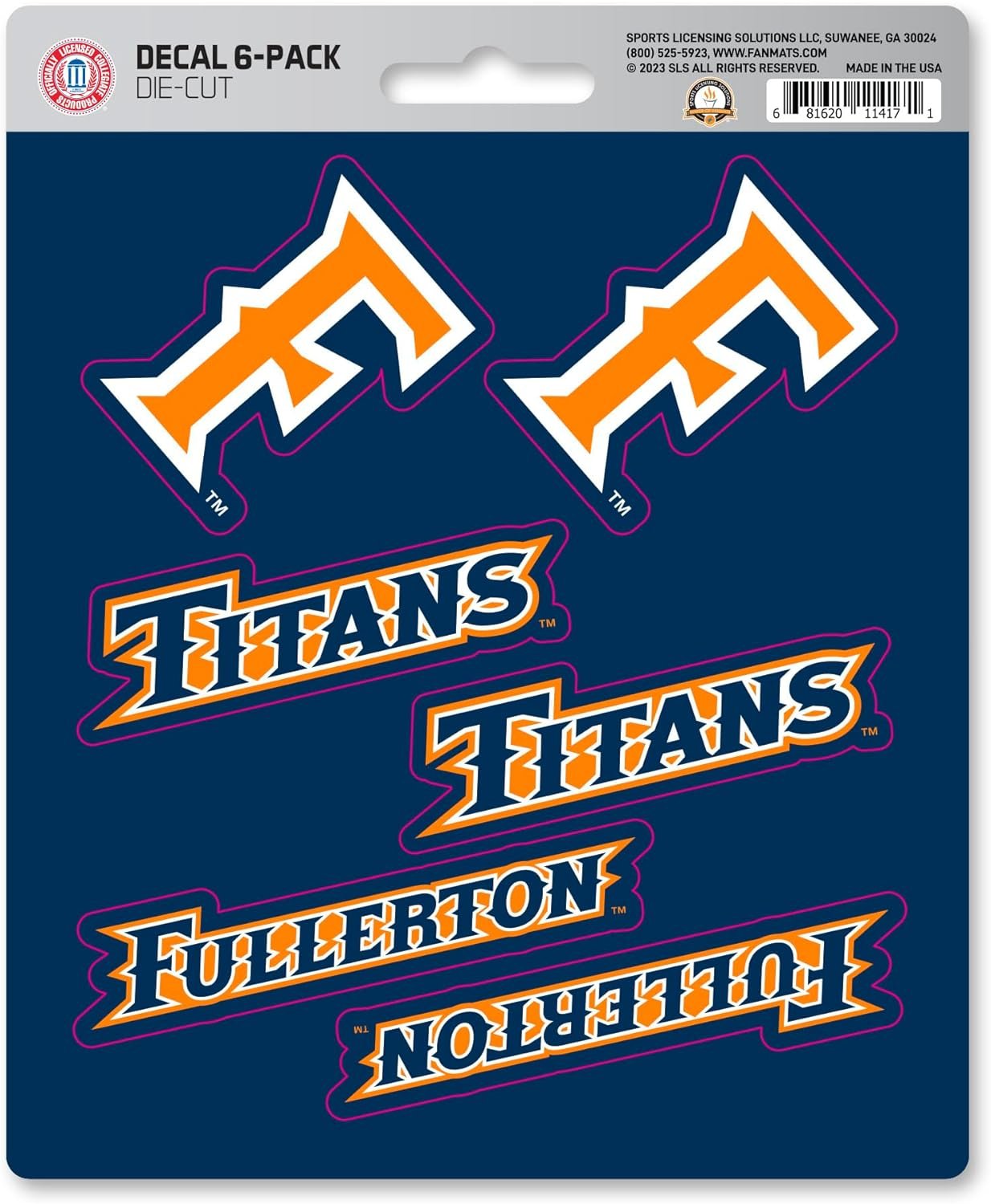 University of California Fullerton Titans 6-Piece Decal Sticker Set, 5x6 Inch Sheet, Gift for football fans for any hard surfaces around home, automotive, personal items by Fielders Choice